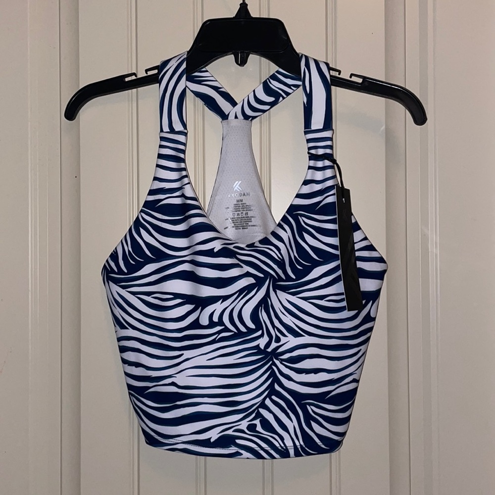 Blue and white zebra print athletic tank